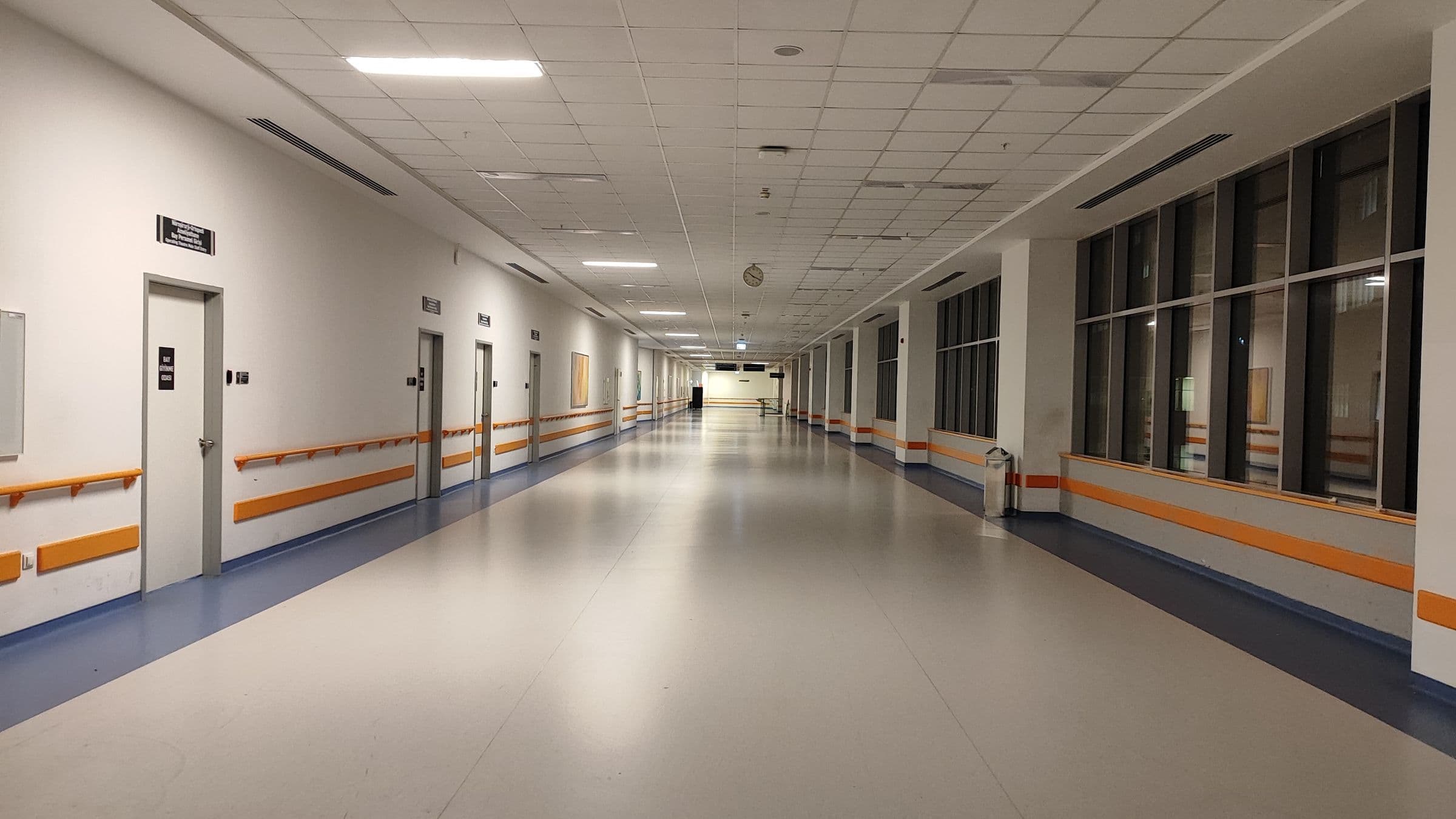 Clean and modern healthcare facility corridor